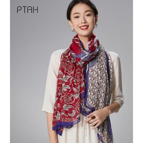[PTAH] Women Scarves Softer 100% Mulberry Silk Wool Shawl Wrap Scarf Comfortable Stole Autumn Winter Temperament Scarf 185*108cm