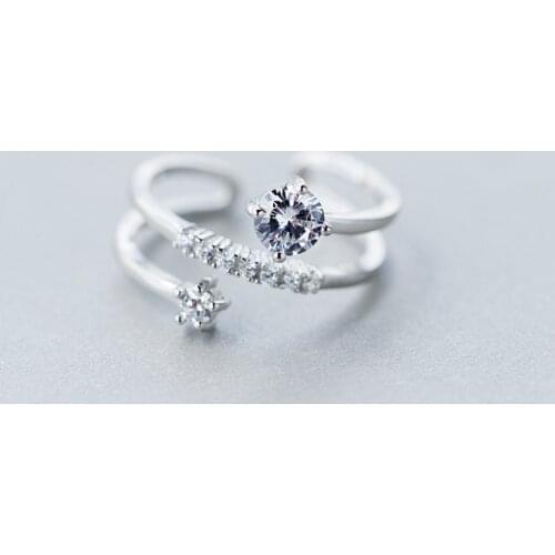MloveAcc Korea Design 3 Layers Women Ring with CZ Genuine 925 Sterling Silver Party Jewelry