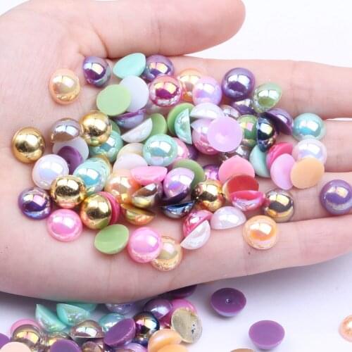 1.5-10mm Half Round Pearls AB Colors Glue On Resin Beads Jewelry Making Available Great For Nail Art Diy Craft Decoration