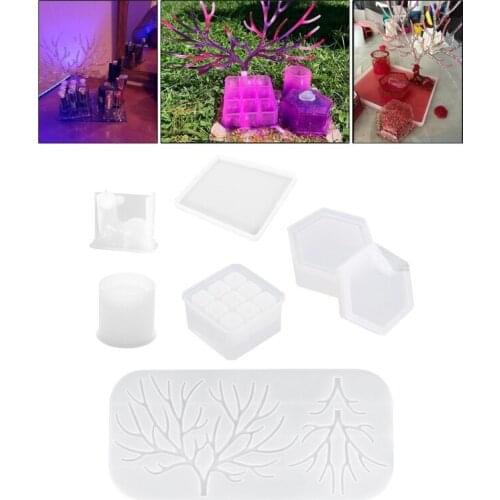 1 Set Crystal Epoxy Resin Molds Deer Makeup Jewelry Display Tray Silicone Mould 9-Slot Lipstick Organizer Pen Holder Mold T84A