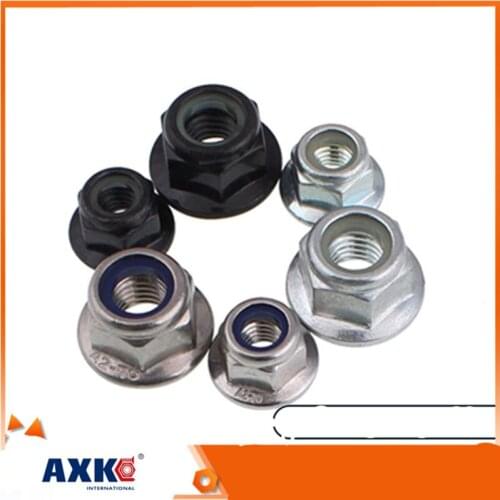 2/5/10pc M3 M4 M5 M6 M8 M10 M12 Black Carbon 304 A2 Stainless Steel Hex Flange Nylon Insert Lock Nut Self-locking Nylock Locknut