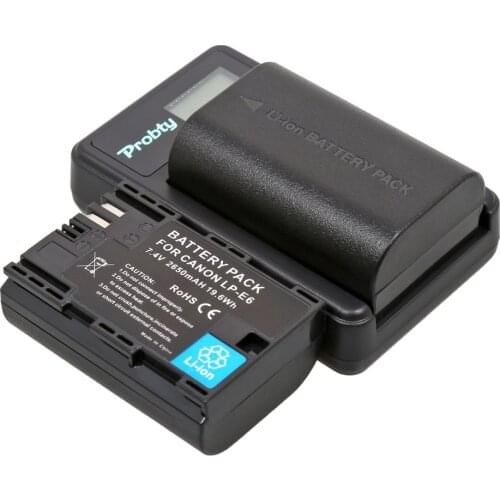 2Pcs PROBTY LP-E6 LP E6 Battery + LCD Charger For Canon EOS 5DS R 5D Mark II 5D Mark III 6D 7D 60D 60Da 70D 80D DSLR EOS 5DS