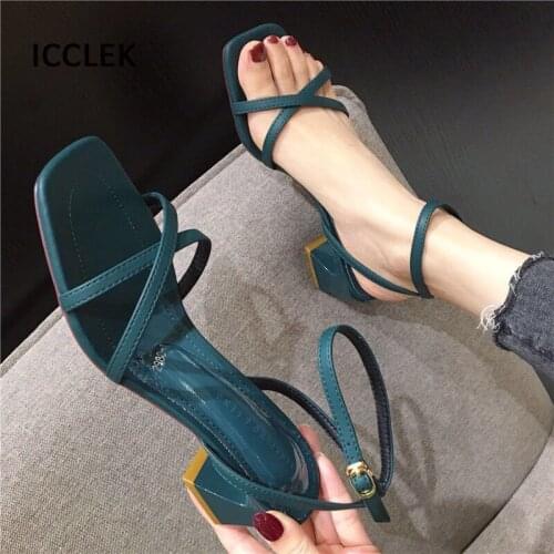 2021 Women Sandals Summer Fashion Square Open Toe High Heels Shoes Female Square Heel Sandals Plus Size Ladies Sexy Sandals