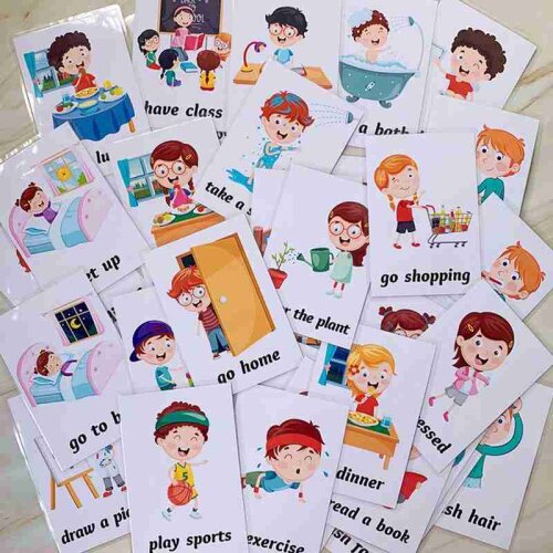34pcs/set English Word Learning Flash Cards Montessori Daily Behavior Life Training Card Memory Game Children Early Learning Toy