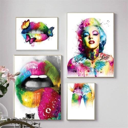 Abstract Sexy Lips with butterfly Canvas Painting Wall Art Poster Print Fashion Picture For Women Bedroom Modern Home Decor