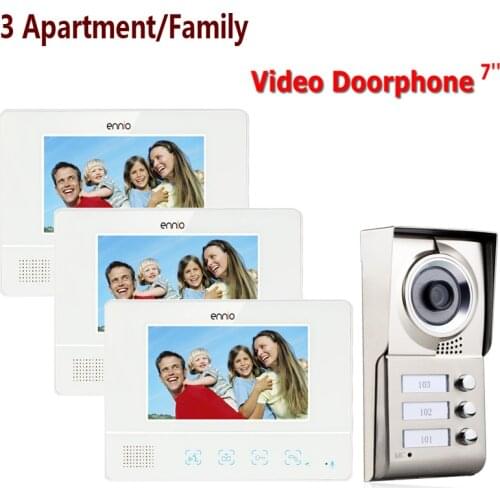 FREE SHIPPING ENNIO 3 Apartment/Family Video Door Phone Intercom System 1 Doorbell Camera with 3 button 3 Monitor Waterproof
