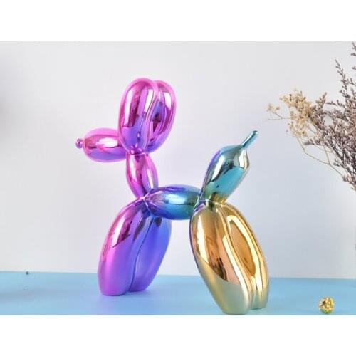 Shiny colourful Balloon Dog Statue Simulation Dogs Animal Art Sculpture Resin Craftwork Home Decoration Accessories ornament
