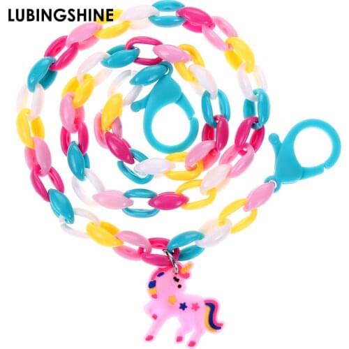 Acrylic Cute Unicorn Pendant Mask Chain Necklace Sunglasses Glasses Chain Holder Lanyard Long Necklace Girl Child Kids Gift