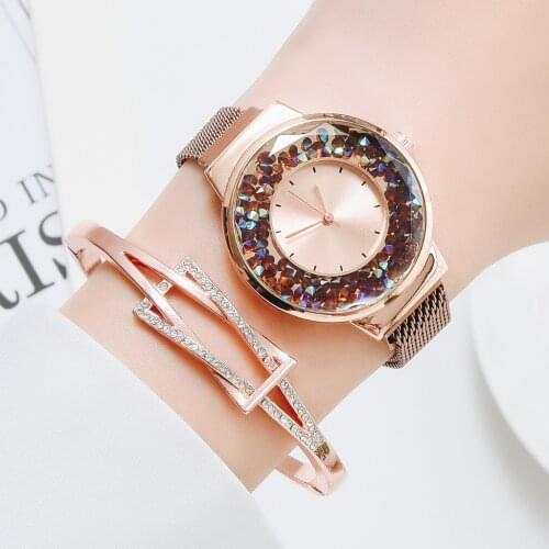 Fashion Womans Wrist Watch Rose Gold Magnet Clasp Watches For Women Movable Rhinestone Ladies Clock Steel Band relogio feminino