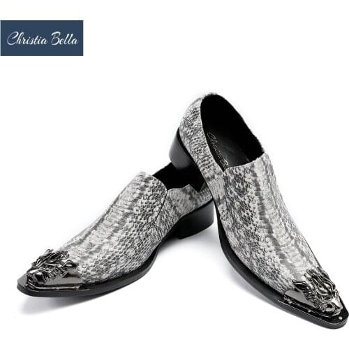 Christia Bella Mens Pointed Toe Slip On Leather Wedding Shoes Fashion Grey Career Work Shoes Man Evening Party Dress Shoes
