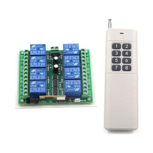 DC 12V 8CH Relay Receiver Transmitter RF Remote Control Switch Wireless Controller 315/433 Long Range Remote Switch SKU: 5262
