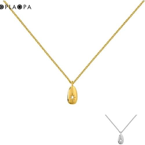 DPLAOPA 925 Sterling Silver Collar Motivo Oval Estrella Plata Recubierta Oro Pendant Chain Women Jewelry Gift Fine Jewels