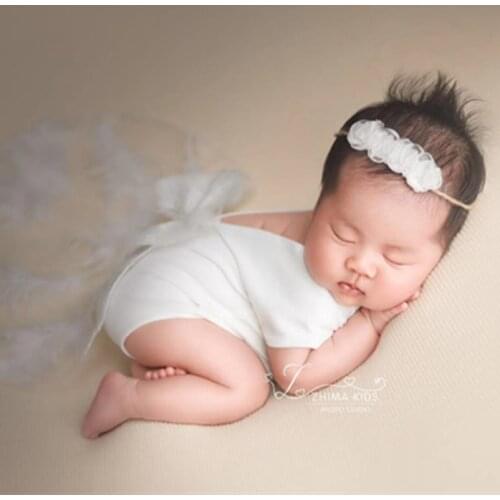 Dvotinst Newborn Baby Girls Photography Props White Tailing Feather Dress Outfits Headband 2pcs Set Studio Shoots Photo Props