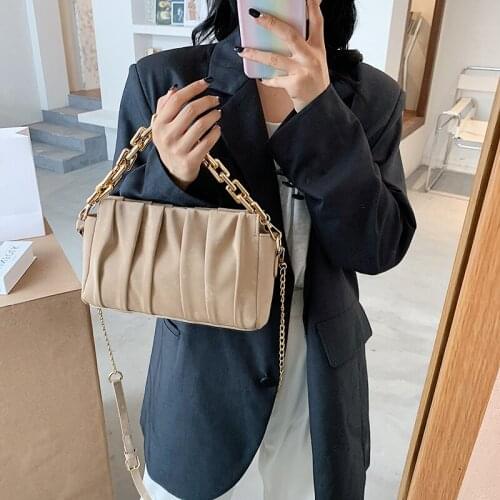 FANTASY 2020 Early Autumn New Frosted Velvet Handbags For Women 3 Colors Thick Metal Chain Folds Vintage Shoulder Crossbody Bags