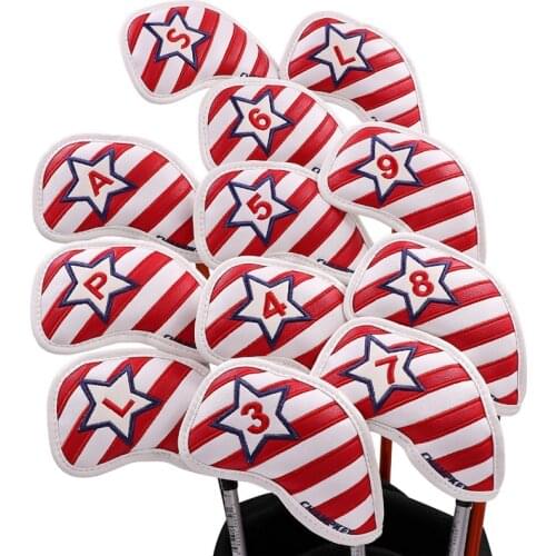 Red Stars Stripes Irons Headcovers PU Leather Golf Iron Complete Set Head Covers #3-9PASLL 12Pcs/Lot Mascot Novelty Gift