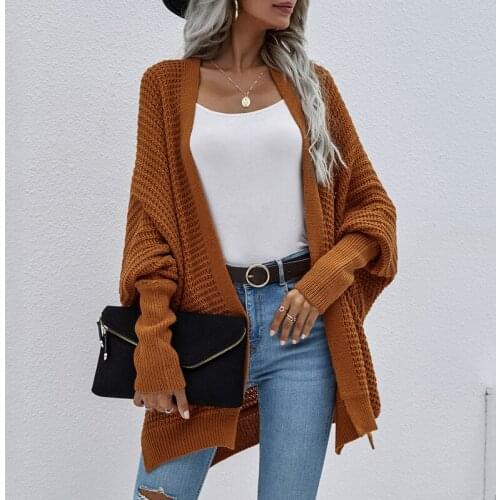 2021 Autumn Winter Fashion Batwing Sleeve Cardiagn Coats Women O Neck Casual Knitted Jackets Solid Color Loose Lazy Sweaters