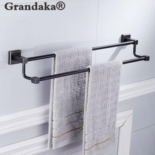 Copper Double Towel Bar Vintage Black Towel Rack Holder Wall Mounted Towel Racks Bathroom Accessories Bathroom Hardware