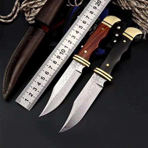 Damascus steel knife field self-defense survival hunting knife sandalwood tactical high hardness small straight knifes