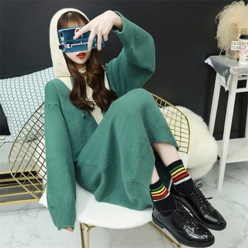 2020 Autumn and Winter New Loose Fashion Hooded Lace Pullover Sweater Women Mid-length Korean Sweet College Style Sweater Top