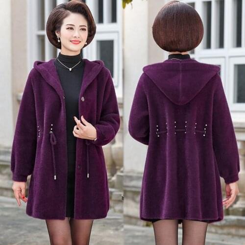 Imitation Mink Cashmere Coat 2021 Autumn Winter New Womens Clothing Thick Plush Cardigan Elegant Hooded Knitted Jacket X516