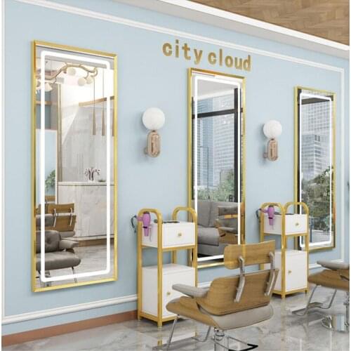 Hairdresser beauty salon mirror net red LED lighting hair salon dedicated integrated floor simple hairdressing mirror