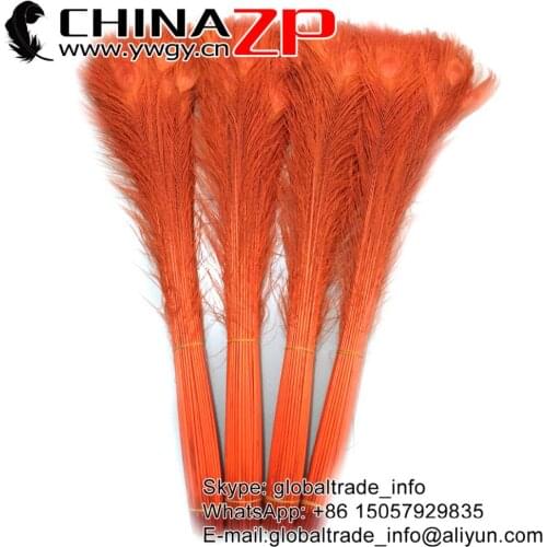 CHINAZP Feathers Wholesale 500pcs 80~90cm(32~36inch) Handpicked Orange Dyed Long Color Decorative Peacock Feather