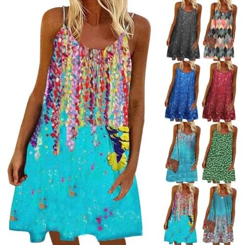Dress Women Summer floral Printed Strap sling sleeveless Beautiful mini Dresses Casual Vestidos ZCL151