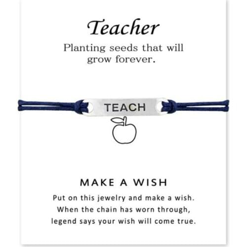 Teacher Gift Bracelets Teach Apple Charms Bracelets Adjustable Wish Card Bracelets Fashion Cord Bracelets for Educators Jewelry