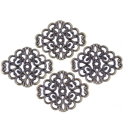 Connectors Flower Hollow Filigree Wraps Alloy Embelishment Bronze Tone Jewelry DIY Findings Charms 37x30mm