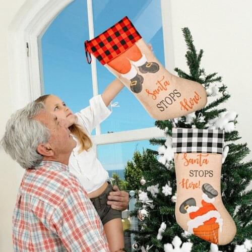 Christmas Stocking Large Xmas Gift Bags Fireplace Decoration Socks Red And Black Grid Stocking Christmas Home Decoretion