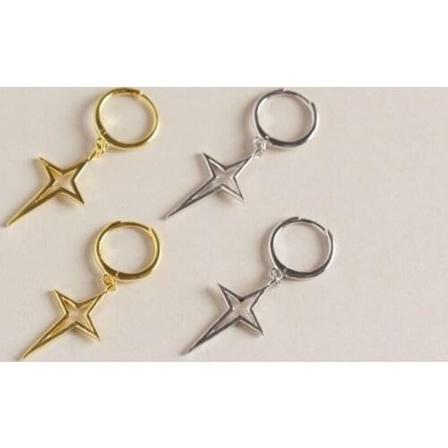 S925 Minimal Geometry Cross Charm Star Hipster Huggie Earrings Punk Round Cartilage For Men Piercing Drop Earrings For Women