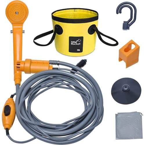 Camping Shower Portable Car Washer 12V Electric Pump Outdoor Shower Water Bag With 20L Bucket Set For Outdoor Hiking Travel Pet