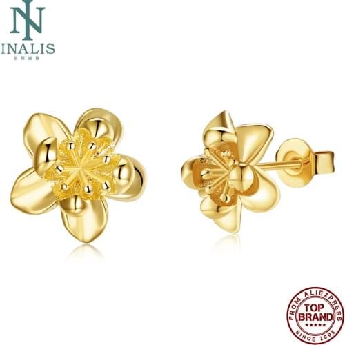 INALIS Stud Earrings For Women Imitation Gold Plated Romantic Flower Shape Girl Earring Anniversary Fashion Jewelry New Arrival