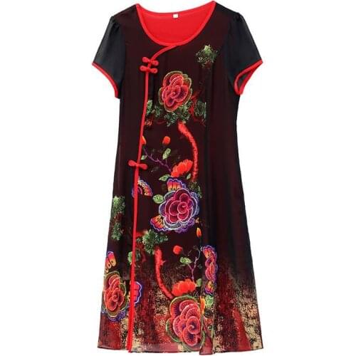 Chiffon Dress 2021 summer new large improved cheongsam retro A-line skirt