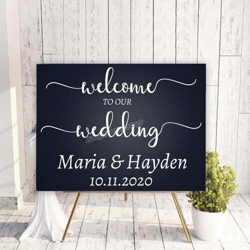 Wedding Sign Wall Decal Welcome to our Wedding groom and bride name and date Wall Stickers Wedding Custom Vinyl Decals C561