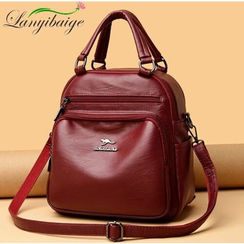 High Quality Leather Bagpack Large Capacity Multi-Function Bag Girl Fashion School Bags 2021 Fashion Travel Shoulder Bag