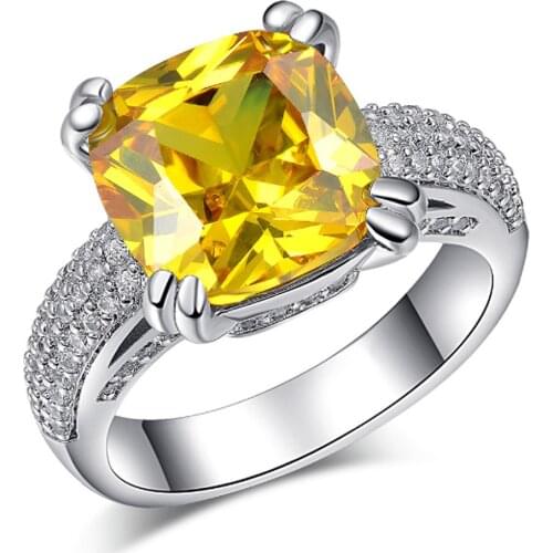 YaYI Jewelry Fashion Princess Cut Prong Setting Blue Cubic Zirconia Silver Color Engagement Wedding Party Leaves Gift Rings