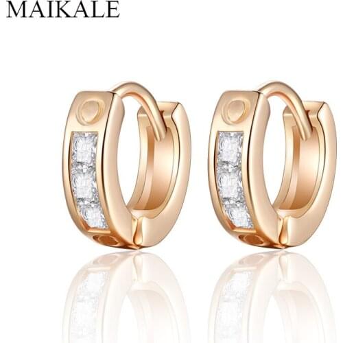 MAIKALE Classic Zirconia Small Stud Earrings for Women Gold Clip on Round Circle Earrings Party Jewelry Brand Design Gift