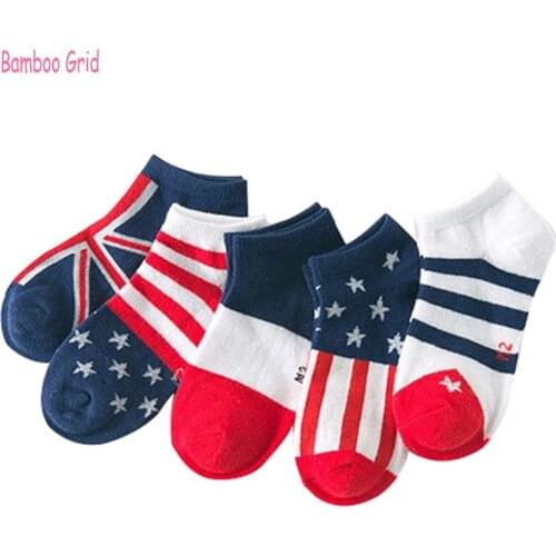 10 pieces=5 Pairs / Lot Spring Summer New Flag Pattern Cotton Children Socks 4 - 12 Years Kids Boys / Girls Boat Socks