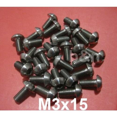 15pcs m3 thread 15mm length Titanium screw M3X15 ISO 7380 Button Head Hex Scoket ti screw