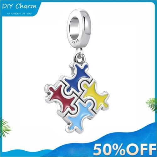 2021 Newst Color Puzzle Dangle Charm Pendant Beads fit Original Pandora Charms Silver 925 Bracelet DIY Women Jewelry