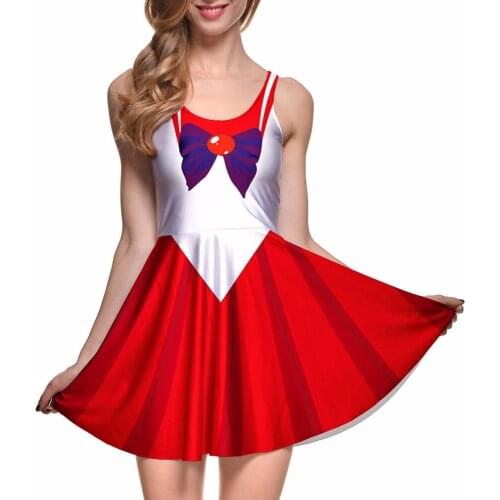 2021 Vestid s Halloween Cosply Sailor Moon Zomerjurk Boven Knie Mouwloze 9 Kleuren Vrouwen Jurk Plus Szie 2xl 3xl 4xl Jurken