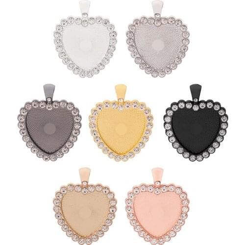 3 x Heart Rhinestones Pendant Tray Frame Blank Bezel Cameo Cabochon Base Setting 25mm for Necklace Jewelry Making Accessories