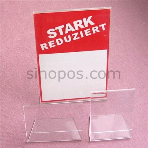 Acrylic Sign Holder 16x12cm L-shaped, glass display rack clear crystal plexi, plastic advertising frame tag signs card ticket