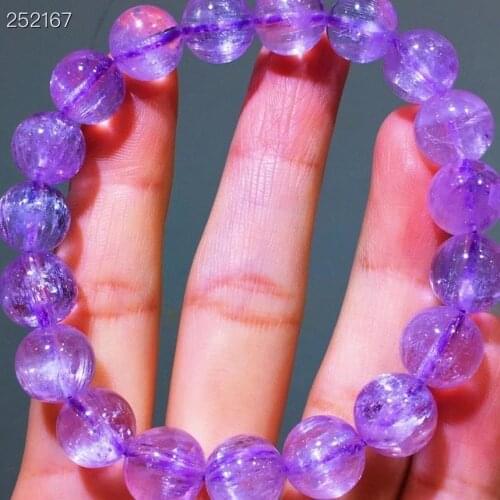 Top Quality Natural Purple Kunzite Cat Eye Clear Round Beads Bracelet 10.5mm Crystal Women Men Bracelet Jewelry AAAAAA