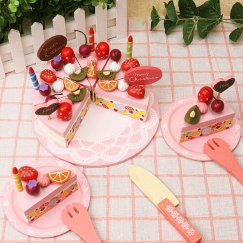 Wooden Kitchen Toys Cake Food DIY Pretend Play Cutting Birthday Toys For Children Learning Educational Baby kids Gifts