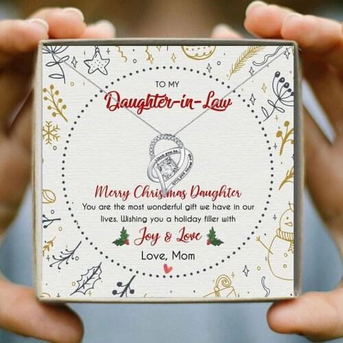 Aesthetic Pendant Necklace Women "I Love You to The Moon and Back" Crystal Heart Necklaces to My Daughter in Law Merry Christmas