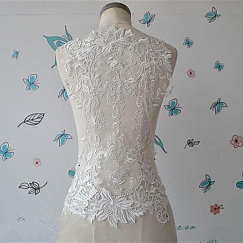 French Lace Handmade Beads 3D Wedding Dress Applique DIY Bridal Headdress Ivory White Lace Collar Lace Fabric PatchRS164