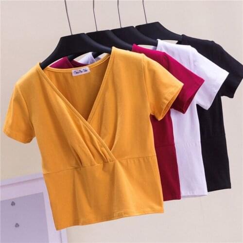 Summer Casual T Shirt Women Cotton T-shirt Tops Black V Neck Short Sleeve Woman Shirt Fashion Top Women White Tshirt Ropa Mujer