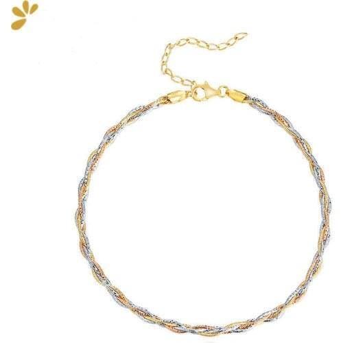 Italian 925 Sterling Silver Gold Plated Choker Necklace Three Color Four Thread Weave Necklace Fine Jewelry Women Christmas Gift